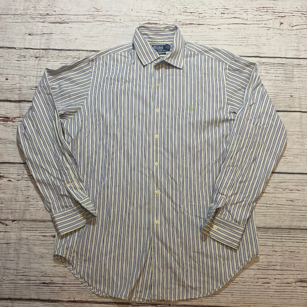 Polo by Ralph Lauren Men's Blue Green Striped Classic Fit Shirt size L